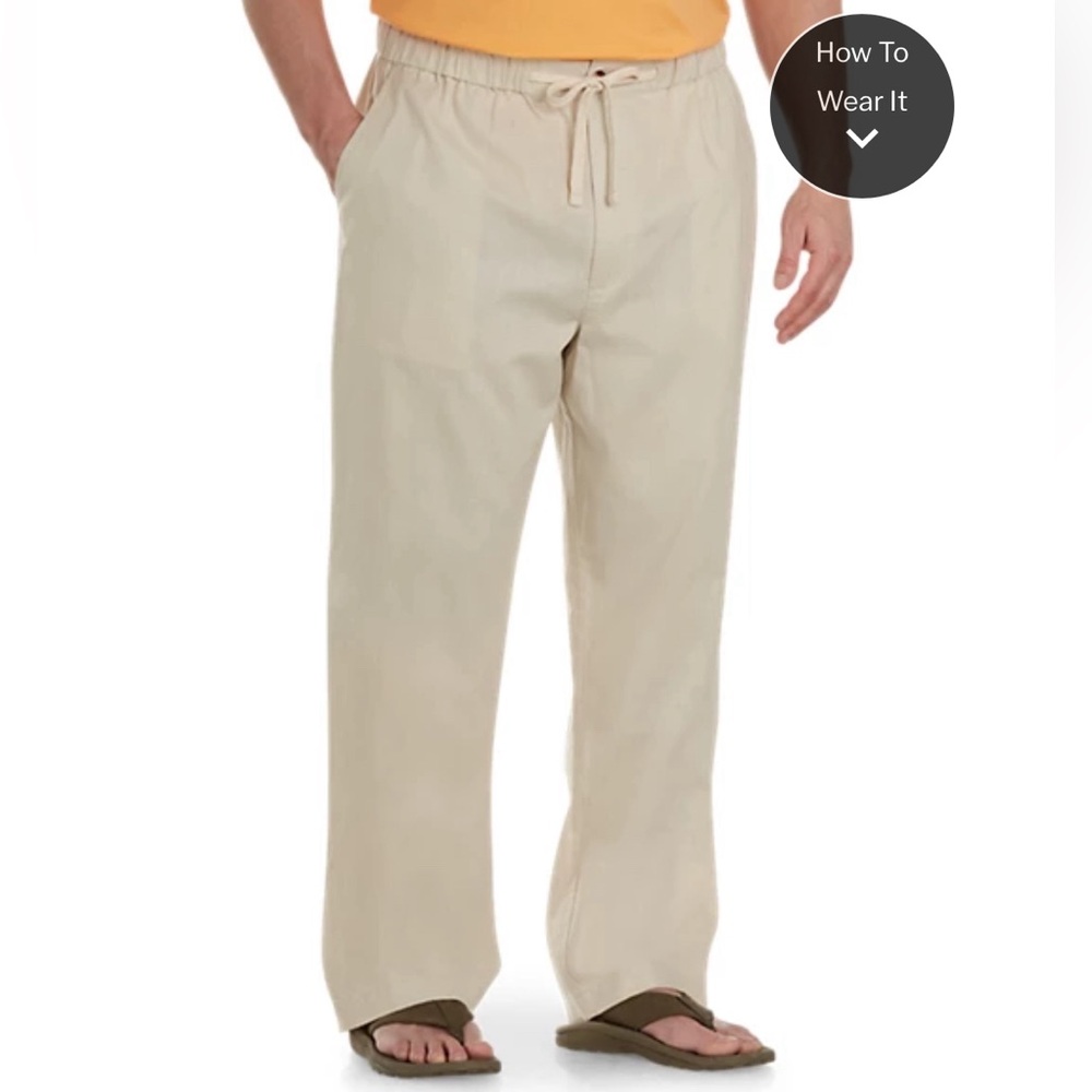 Oak Hill Linen-Blend Drawstring Pants Cream  Size 5X